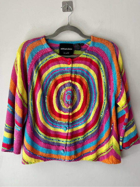 Michael Simon Sweaters - Vintage Y2K Michael Simon Rainbow Swirl Sequin Circle Sweater Cardigan Medium